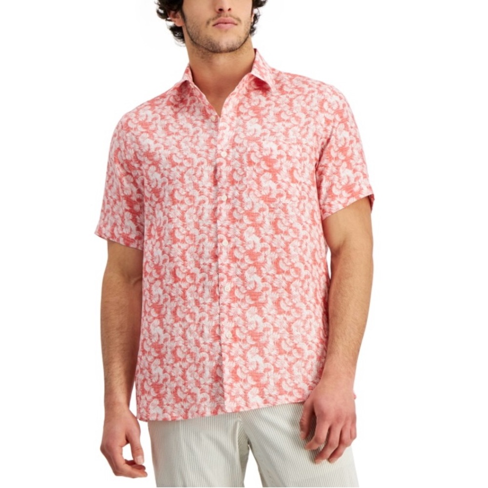 Club Room Men's Regular-Fit Palm-Print Linen Shirt